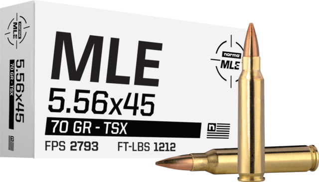 Norma MLE 5.56 70 Grain Copper-TSX FB Brass Rifle Ammo 20 Rounds ma MLE 5.56 70 Grain Copper-TSX FB Brass Rifle 20 Rounds Ammo