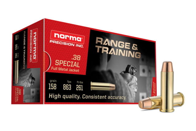 ma Range Training FMJ .38 Special 158 Grain Full Metal Jacket Brass Cased Centerfire Pistol 50 Rounds Ammo