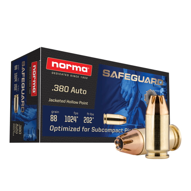 ma Safeguard .380 AUTO 88 Grain Jacketed Hollow Point Brass Cased Pistol 50 Rounds Ammo