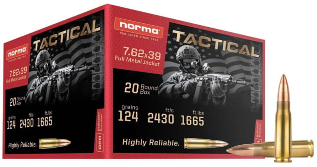 ma Tactical 7.62x39mm 124gr FMJ Brass Cased Centerfire Rifle 20 Rounds Ammo