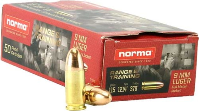 ma Range Training FMJ 9mm Luger 115 Grain Full Metal Jacket Brass Cased Centerfire Pistol 50 Rounds Ammo