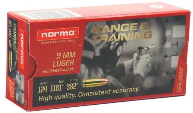 ma Range Training FMJ 9mm Luger 124 Grain Full Metal Jacket Brass Cased Centerfire Pistol 50 Rounds Ammo