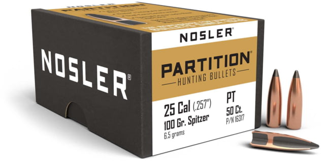 Nosler 16317 Partition 25 Caliber .257 100 GR Spitzer 50 Box by USA Nosler Reloading Bullets & Shot