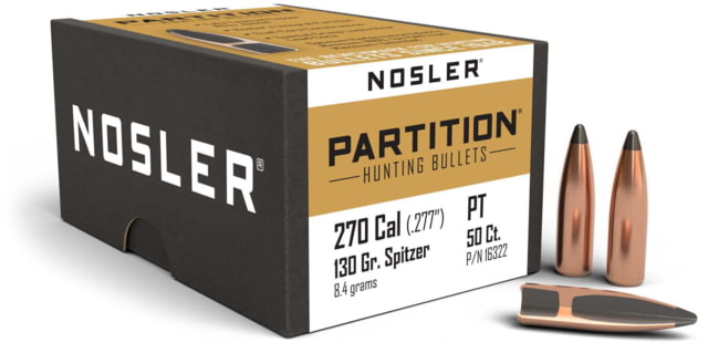 Nosler 16322 Partition 270 Caliber .277 130 GR Partition Spitzer 50 Box by USA Nosler Reloading Bullets & Shot