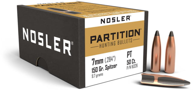 Nosler 16326 Partition 7mm .284 150 GR Spitzer 50 Box by USA Nosler Reloading Bullets & Shot