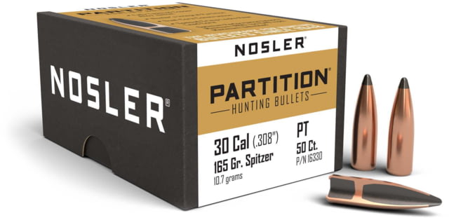 Nosler 16330 Partition 30 Caliber .308 165 GR Spitzer 50 Box by USA Nosler Reloading Bullets & Shot