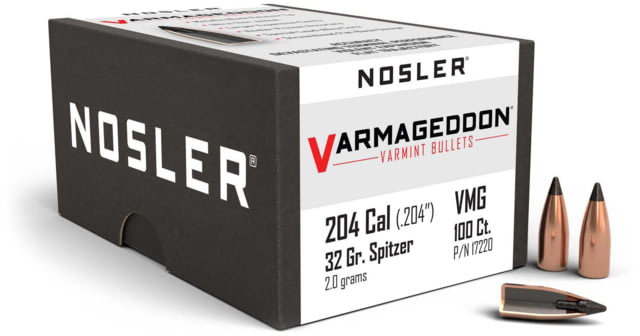 Nosler 17220 Varmageddon 20 Caliber .204 32 GR Flat Base Tipped FBT 100 Box by USA Nosler Reloading Bullets & Shot