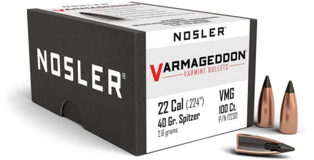 Nosler 17230 Varmageddon 22 Caliber .224 40 GR Flat Base Tipped FBT 100 Box by USA Nosler Reloading Bullets & Shot