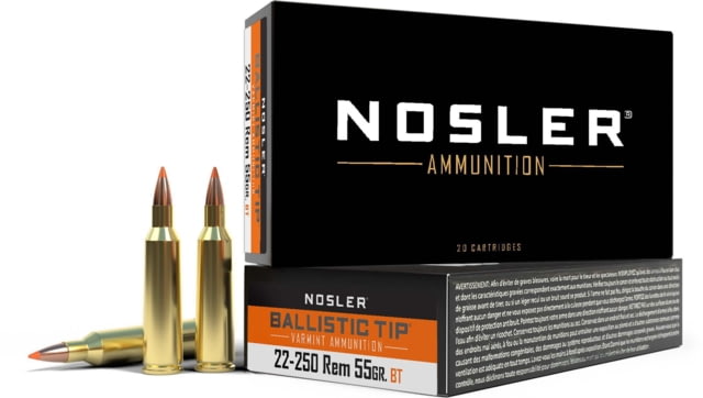 Nosler .22-250 Remington Ballistic Tip 55 Grain Brass Cased 20 Rounds ler .22-250 Remington Ballistic Tip 55 Grain Brass Cased 20 Rounds Ammo