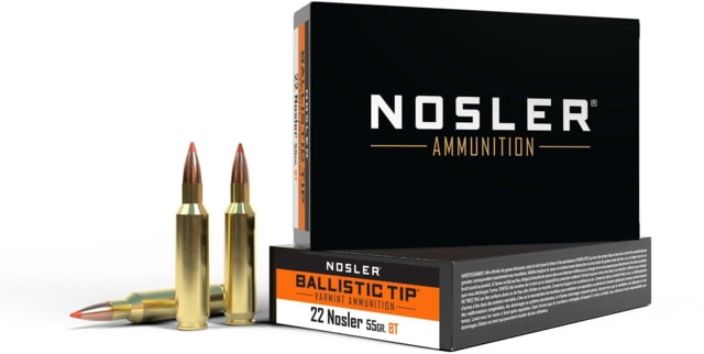 ler .22 Nosler Ballistic Tip 55 Grain Brass Cased 20 Rounds Ammo