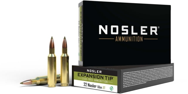 ler .22 Nosler E-Tip 55 Grain Brass Cased 20 Rounds Ammo