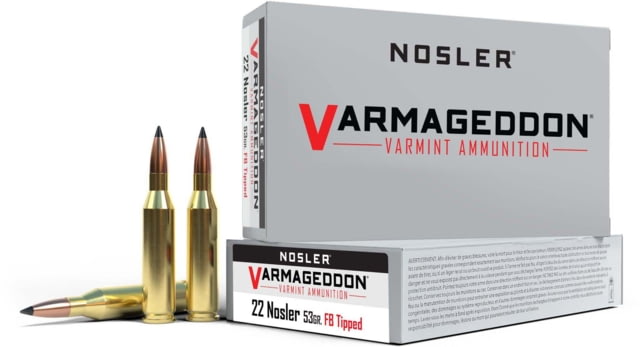 ler .22 Nosler Flat Base Tipped 53 Grain Brass Cased 20 Rounds Ammo