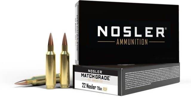 ler .22 Nosler Round Nose Flat 70 Grain Brass Cased 20 Rounds Ammo