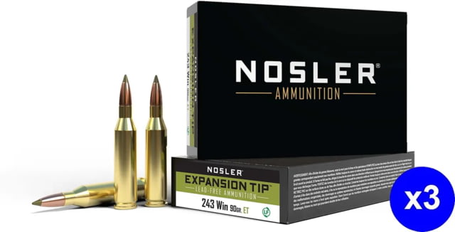 Nosler .243 Winchester 90 Grain E-Tip Lead-Free Brass Cased Centerfire Rifle Ammo 60 Rounds ler .243 Winchester 90 Grain E-Tip Lead-Free Brass Cased Centerfire Rifle 60 Rounds Ammo