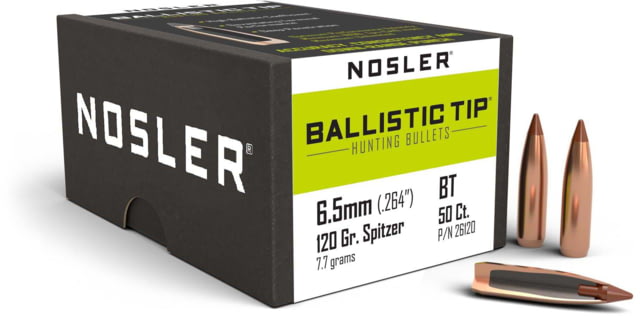 Nosler 26120 Ballistic Tip Hunting 6.5mm .264 120 GR Spitzer 50 Box by USA Nosler Reloading Bullets & Shot
