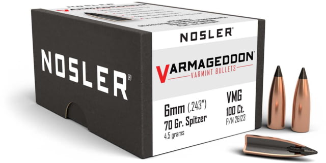 Nosler 26123 Varmageddon 6mm .243 70 GR Flat Base Tipped FBT 100 Box by USA Nosler Reloading Bullets & Shot