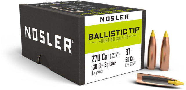 US Nosler 27130 Ballistic Tip Hunting 270 Caliber .277 130 GR Spitzer 50 Box Tech Data