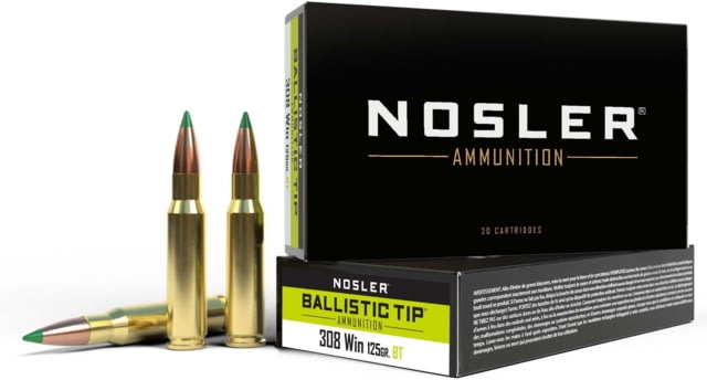 Nosler .308 Winchester 125 Grain Ballistic Tip Brass Cased Centerfire Rifle Ammo 20 Rounds ler .308 Winchester 125 Grain Ballistic Tip Brass Cased Centerfire Rifle 20 Rounds Ammo