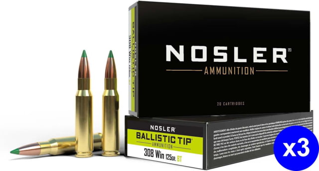 Nosler .308 Winchester 125 Grain Ballistic Tip Brass Cased Centerfire Rifle Ammo 60 Rounds ler .308 Winchester 125 Grain Ballistic Tip Brass Cased Centerfire Rifle 60 Rounds Ammo