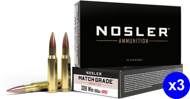 ler .308 Winchester 168 Grain Custom Competition Brass Cased Centerfire Rifle 60 Rounds Ammo