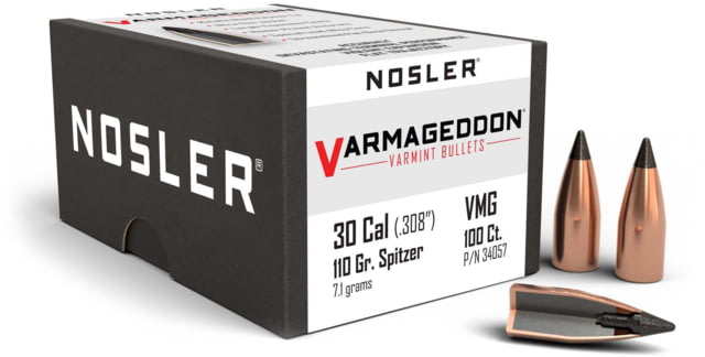 Nosler 34057 Varmageddon 30 Caliber .308 110 GR Flat Base Tipped FBT 100 Box by USA Nosler Reloading Bullets & Shot