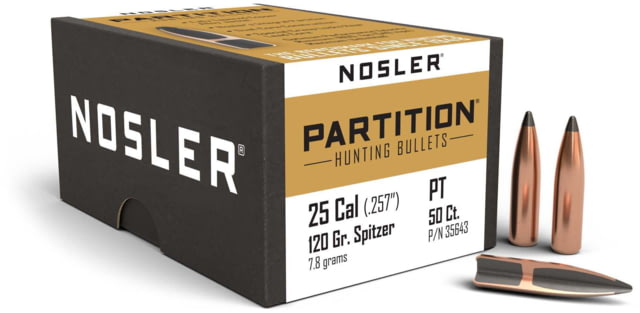 Nosler 35643 Partition 25 Caliber .257 120 GR Spitzer 50 Box by USA Nosler Reloading Bullets & Shot