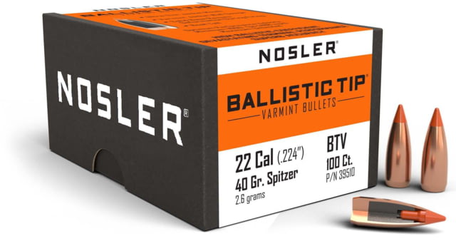 Nosler 39510 Ballistic Tip Varmint 22 Caliber .224 40 GR Spitzer Point 100 Box by USA Nosler Reloading Bullets & Shot