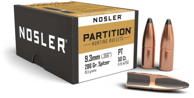 Nosler 44750 Partition Dual Core 9.3mm .366 286 GR Partition Spitzer 50 Box by USA Nosler Reloading Bullets & Shot