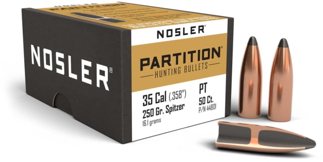 Nosler 44801 Partition 35 Caliber .358 250 GR Spitzer 50 Box by USA Nosler Reloading Bullets & Shot