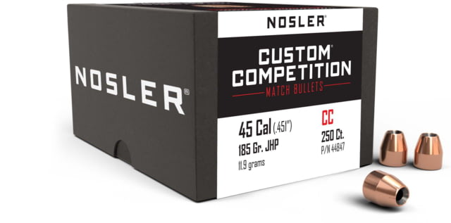 Nosler 44847 Custom Competition 45 Caliber .451 185 GR Jacketed Hollow Point J by USA Nosler Reloading Bullets & Shot