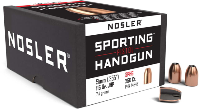 Nosler 44848 Sporting Handgun Pistol 9mm .355 115 GR Jacketed Hollow Point JHP by USA Nosler Reloading Bullets & Shot