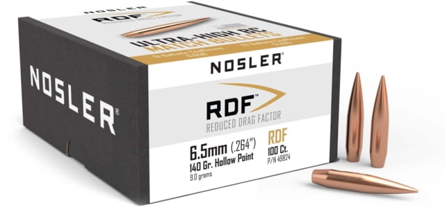 Nosler RDF Rifle Bullets 6.5mm .264 140 GR, Hollow Point Boat Tail HPBT, 100 Bullets, 49824 by USA Nosler Reloading Bullets & Shot