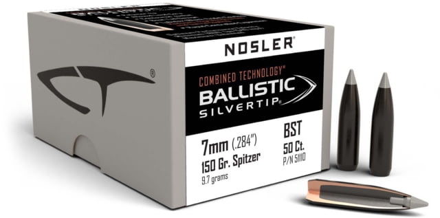 Nosler 51110 Ballistic Silvertip 7mm .284 150 GR Spitzer Point 50 Box by USA Nosler Reloading Bullets & Shot