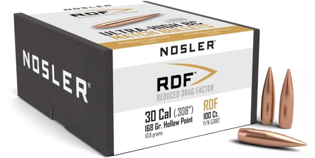 Nosler 53182 RDF 30 Caliber .308 168 GR Hollow Point Boat Tail HPBT 100 Box by USA Nosler Reloading Bullets & Shot