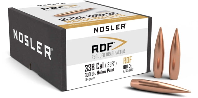 Nosler 53445 RDF 338 Caliber .338 300 GR Hollow Point Boat Tail HPBT 100 Box by USA Nosler Reloading Bullets & Shot