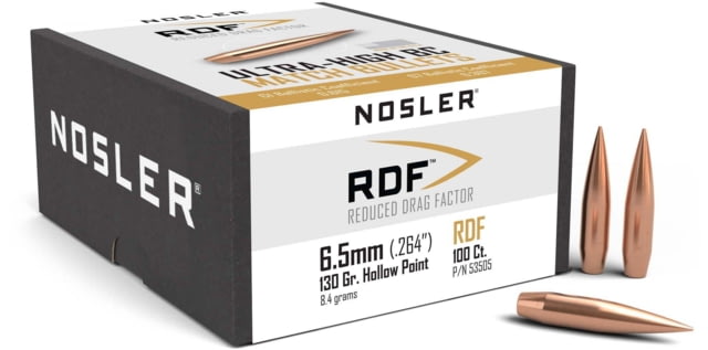 Nosler RDF Rifle Bullets 6.5mm .264 130 GR, Hollow Point Boat Tail HPBT, 100 Bullets, 53505 by USA Nosler Reloading Bullets & Shot