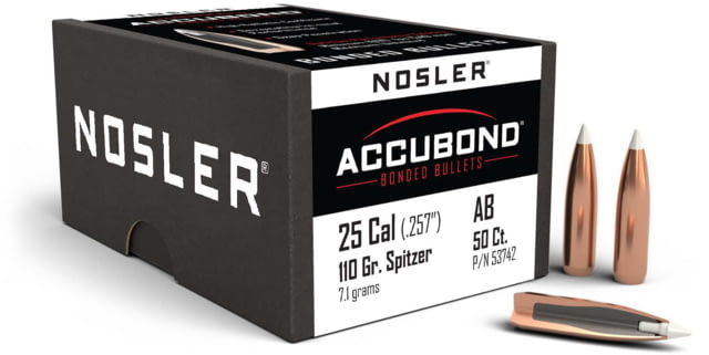 Nosler 53742 AccuBond 25 Caliber .257 110 GR Spitzer Point 50 Box by USA Nosler Reloading Bullets & Shot
