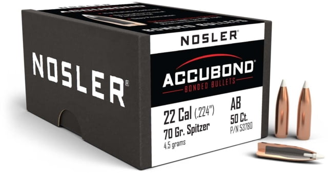 Nosler 53780 AccuBond 22 Caliber .224 70 GR Spitzer 50 Box by USA Nosler Reloading Bullets & Shot