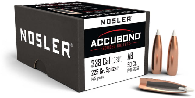 Nosler 54357 AccuBond 338 Caliber .338 225 GR Spitzer Point 50 Box by USA Nosler Reloading Bullets & Shot