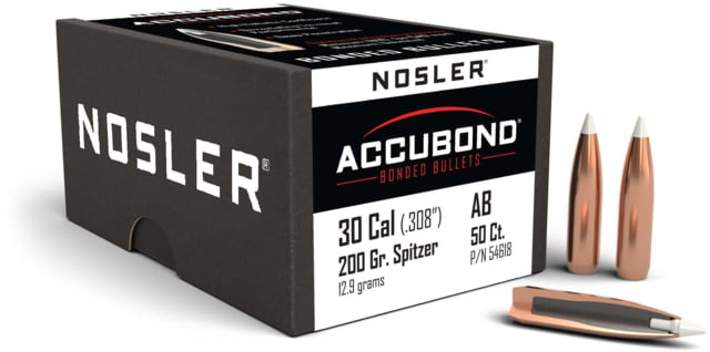 Nosler 54618 AccuBond 30 Caliber .308 200 GR Spitzer Point 50 Box by USA Nosler Reloading Bullets & Shot