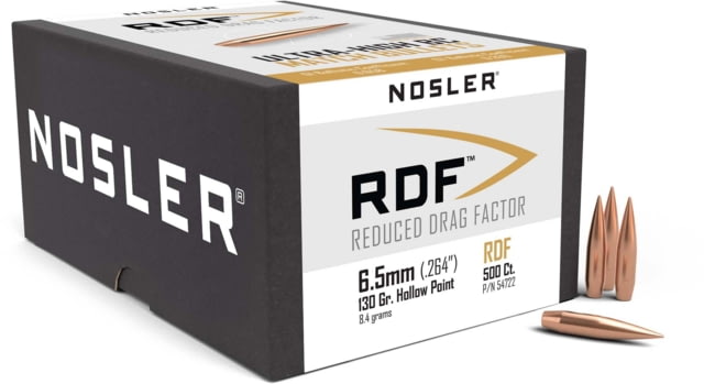 Nosler RDF Rifle Bullets 6.5mm .264 130 GR, Hollow Point Boat Tail HPBT, 500 Bullets, 54722 by USA Nosler Reloading Bullets & Shot