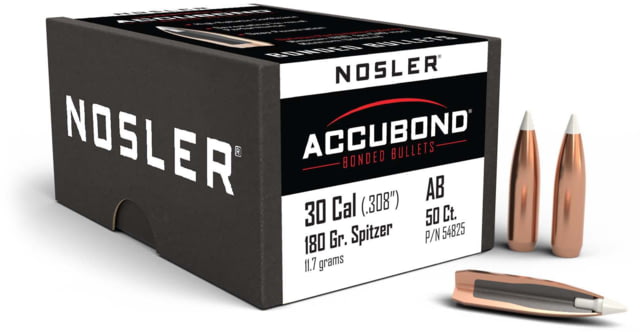 Nosler 54825 AccuBond 30 Caliber .308 180 GR Spitzer Point 50 Box by USA Nosler Reloading Bullets & Shot
