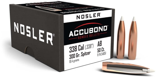 Nosler 54851 AccuBond 338 Caliber .338 300 GR Spitzer Point 50 Box by USA Nosler Reloading Bullets & Shot