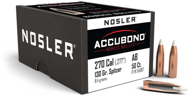 Nosler 54987 AccuBond 270 Caliber .277 130 GR Spitzer Point 50 Box by USA Nosler Reloading Bullets & Shot
