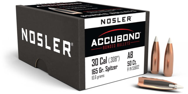 Nosler 55602 AccuBond 30 Caliber .308 165 GR Spitzer Point 50 Box by USA Nosler Reloading Bullets & Shot