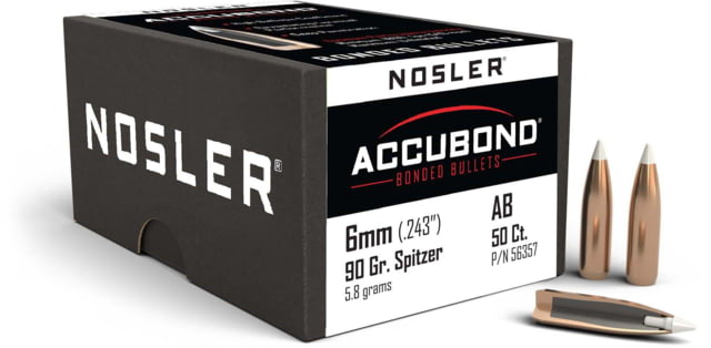 Nosler 56357 AccuBond 6mm .243 90 GR Spitzer Point 50 Box by USA Nosler Reloading Bullets & Shot
