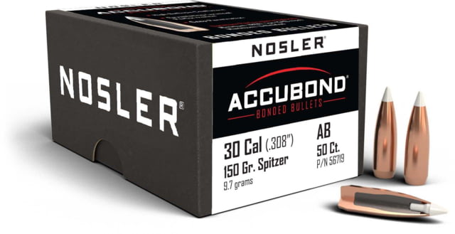 Nosler 56719 AccuBond 30 Caliber .308 150 GR Spitzer Point 50 Box by USA Nosler Reloading Bullets & Shot