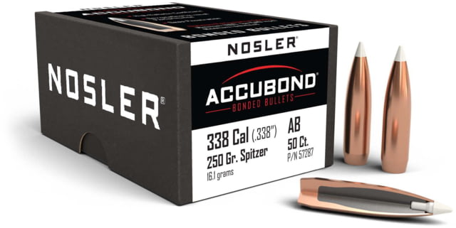 Nosler 57287 AccuBond 338 Caliber .338 250 GR Spitzer Point 50 Box by USA Nosler Reloading Bullets & Shot