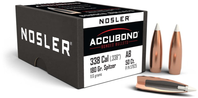 Nosler 57625 AccuBond 338 Caliber .338 180 GR Spitzer Point 50 Box by USA Nosler Reloading Bullets & Shot