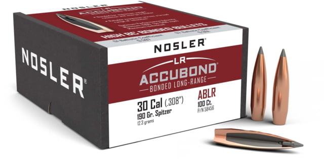 Nosler 58456 AccuBond Long Range 30 Caliber .308 190 GR Spitzer Point 100 Box by USA Nosler Reloading Bullets & Shot